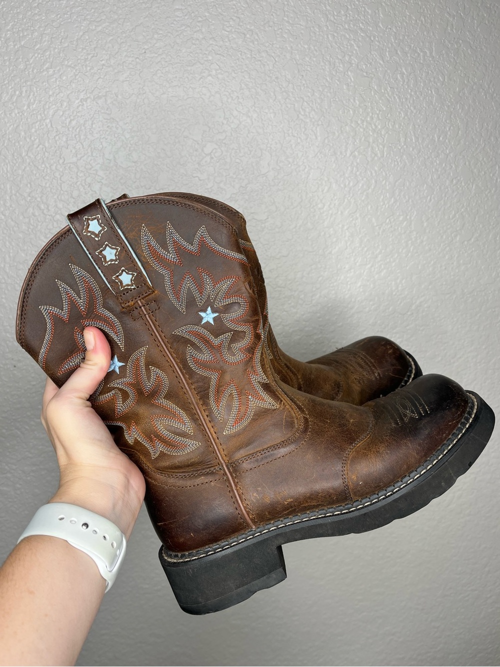 Ariat Probaby Women’s 7.5 Brown Leather Western Cowboy Boots Turquoise Stars